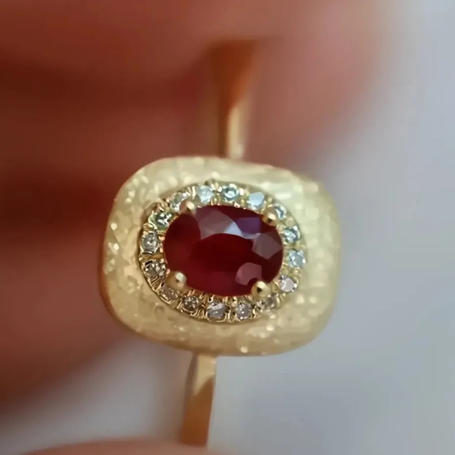 Geometric Wedding Band with Red Cubic Zirconia Bridal Ring for Women