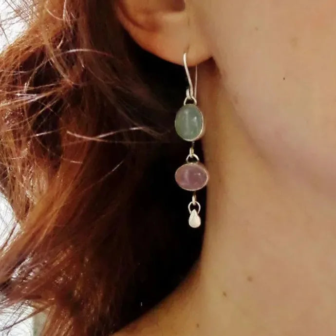 Natural Moonstone Drop Earrings Oval Pink Blue Stone Wedding Jewelry Gift Women