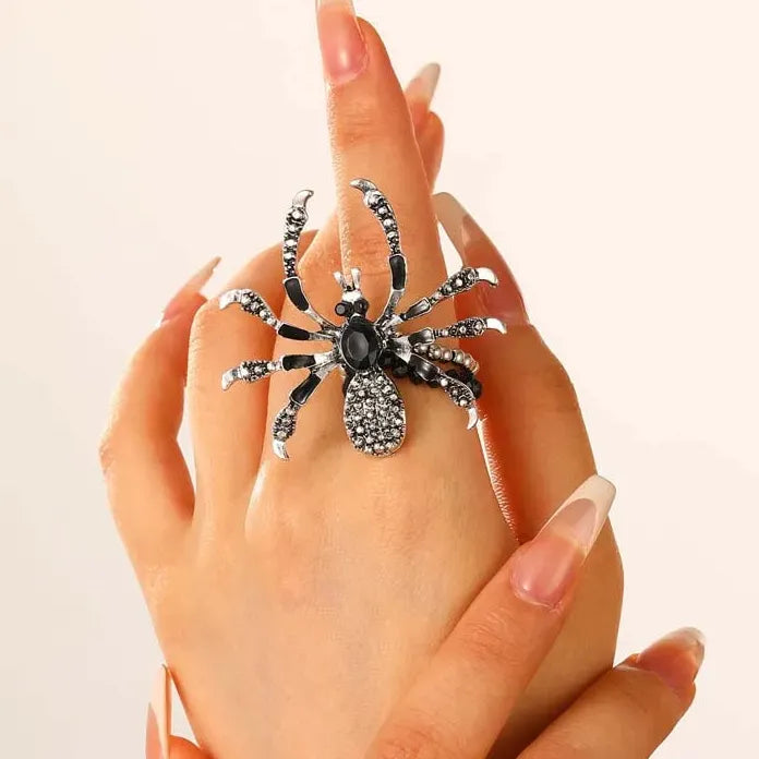 Punk Gothic Black Crystal Spider Necklace & Bracelet Set for Men Women