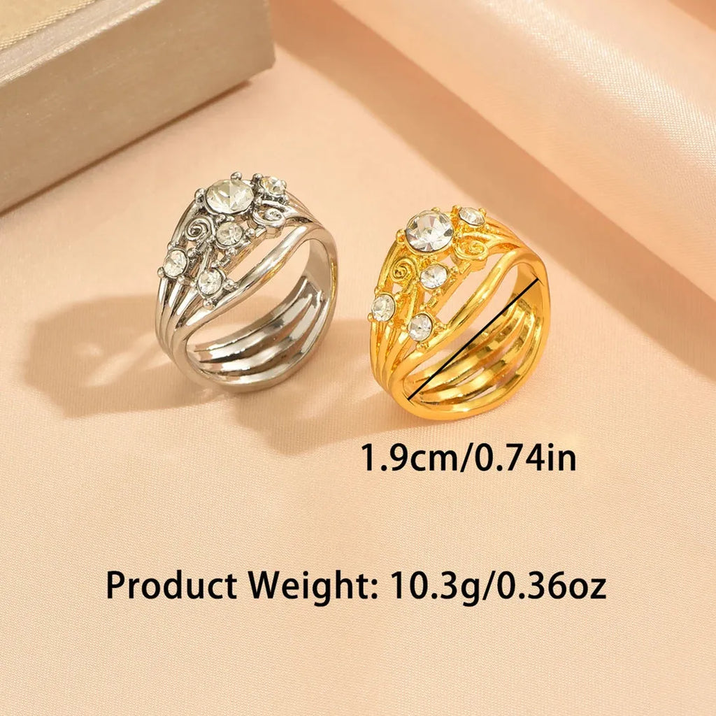Silver Hollow Engagement Ring for Women Zinc Alloy Wedding Jewelry Gift