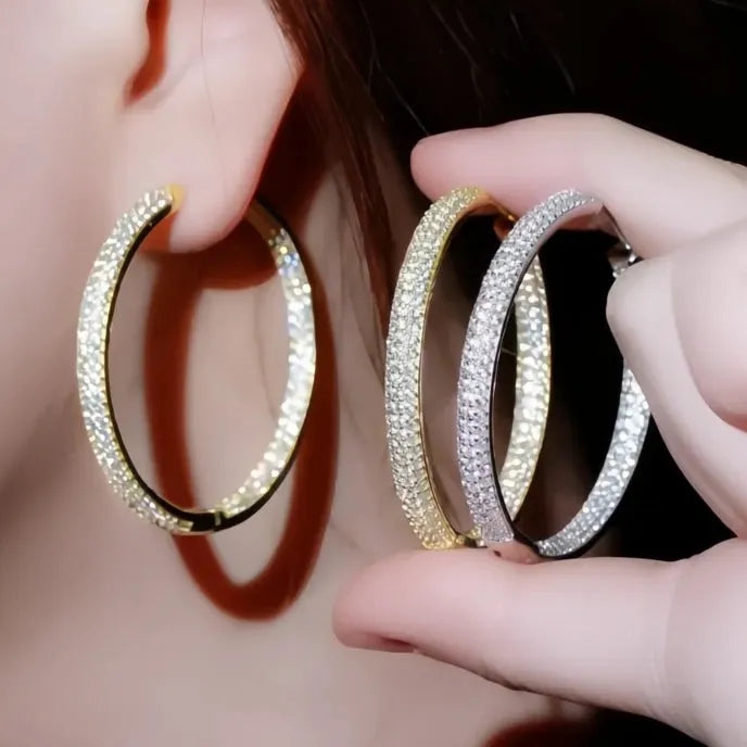 Full Bling Iced Out Big Circle Hoop Earrings for Women Cubic Zirconia Trendy Fashion Jewelry