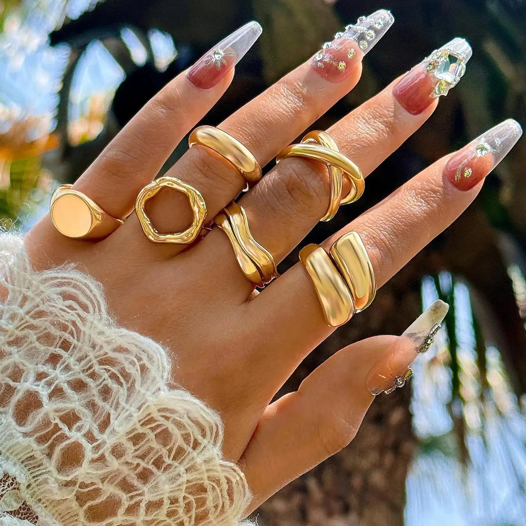 6Pcs Vintage Punk Adjustable Geometric Open Finger Rings Fashion Jewelry