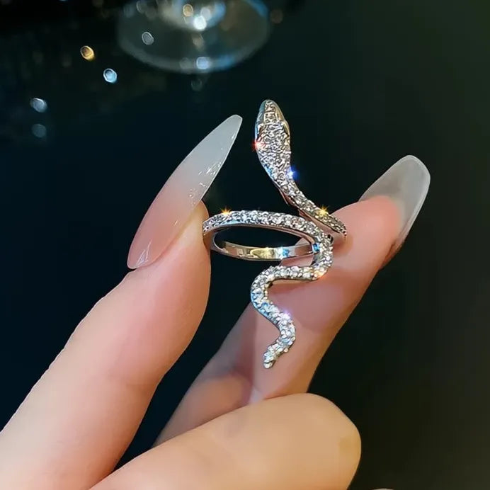 Geometric Snake Ring for Women Brass with Micro Inlaid Cubic Zirconia