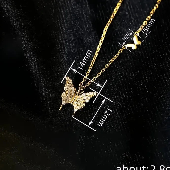Butterfly Pendant Necklace Copper Alloy with Shiny CZ for Women Gift