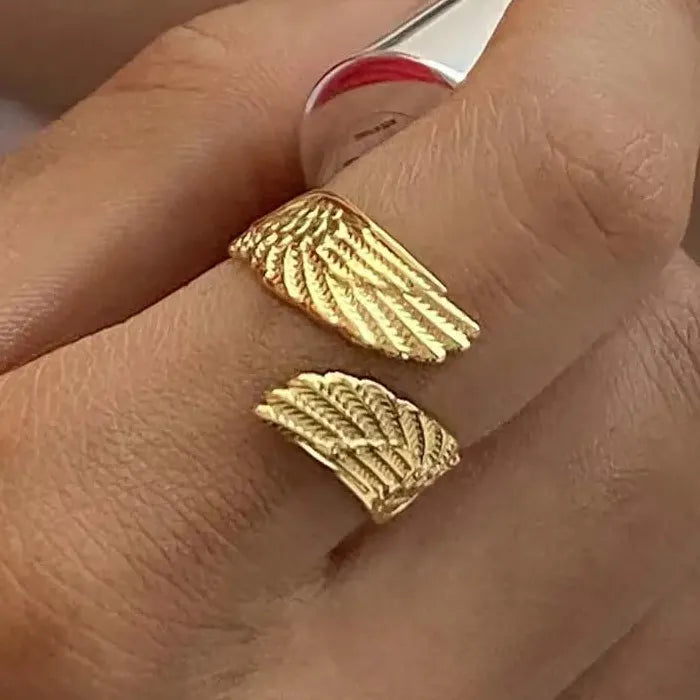 Stainless Steel Feather Ring Punk Gold Wide Edge Open Finger Jewelry Fashion