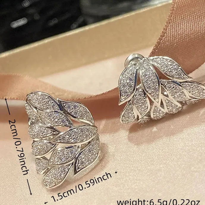 Copper Silver Leaf Crystal Cubic Zirconia Earrings for Women Wedding Party Jewelry
