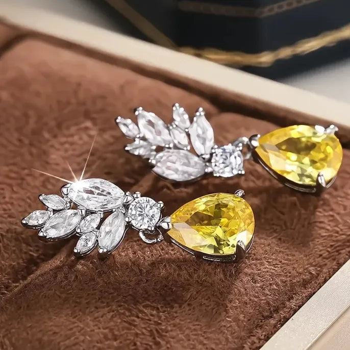 Fancy Yellow Pear Cubic Zirconia Drop Earrings for Women Wedding Party Jewelry Gift