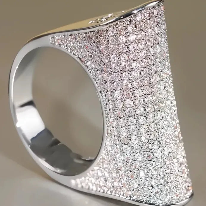 Geometric Pave Cubic Zirconia Cocktail Ring for Women Wedding Jewelry