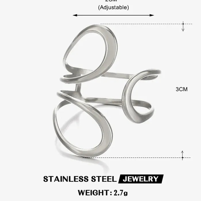 Gold Stainless Steel Punk Geometric Irregular Open Chain Ring for Women Jewelry