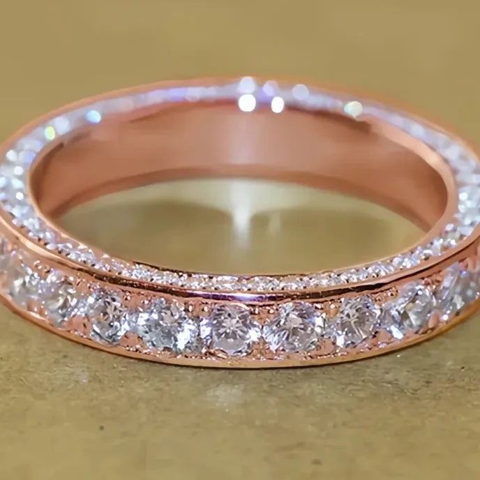 Classic Women’s Brass Band Ring Full Paved Cubic Zirconia Wedding Engagement Jewelry
