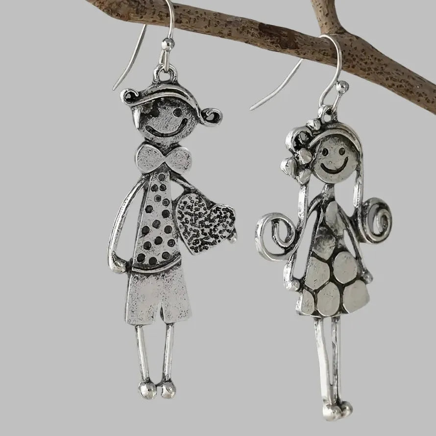 Creative Retro Minimalist Couple Character Zinc Alloy Metal Pendant Earrings for Women