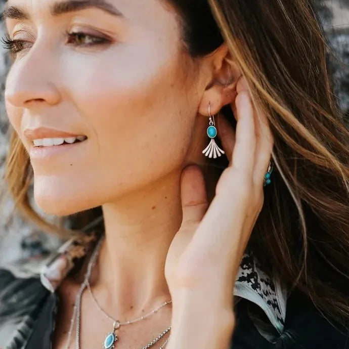Bohemian Handmade Women's Earrings Natural Stone Drop Hook Artificial Sapphire Gift