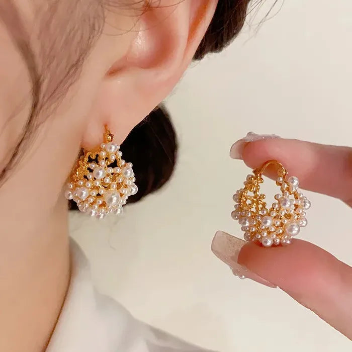 Irregular Copper Pearl Stud Earrings European American Fashion Style
