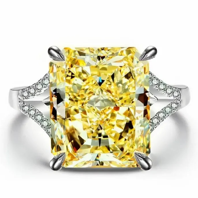 Yellow Square Cubic Zirconia Brass Women's Wedding Anniversary Ring Gift