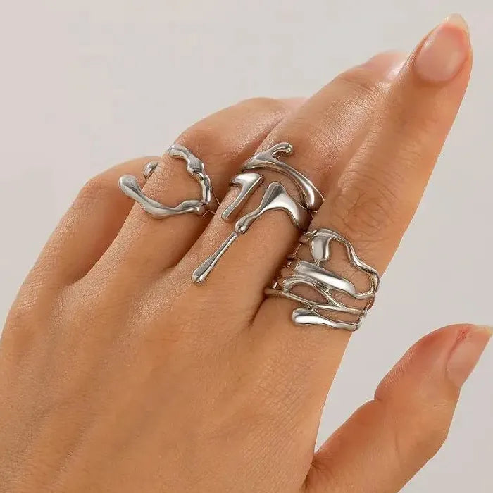 4Pcs Vintage Geometric Adjustable Couple Rings Y2K Gift Jewelry Set