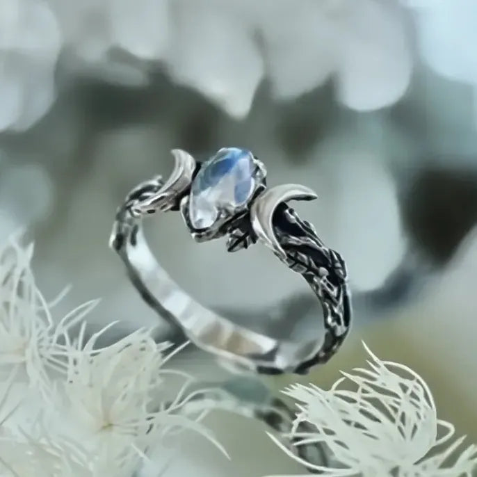 Imitation Moonstone Moon Ring for Women Vintage Bohemian Party Jewelry Finger Accessory
