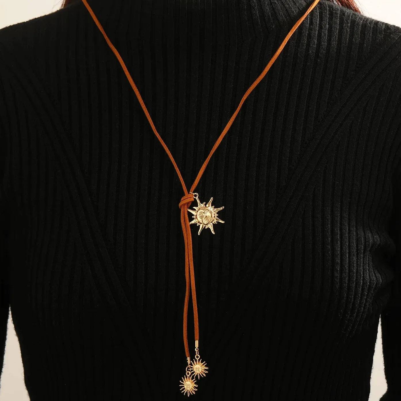 Gold Color Heart Star Sun Tassel Y-Shaped Long Pendant Necklace for Women