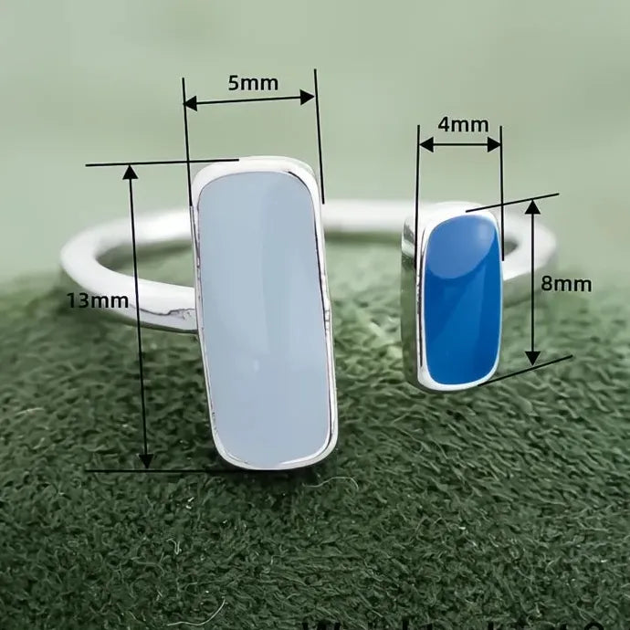 Blue Enamel Silver Color Women’s Geometric Fashion Ring Brass Epoxy Coated