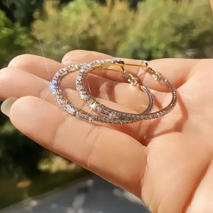 Big Circle Geometric Hoop Earrings for Women Copper Alloy Gold Silver CZ Jewelry