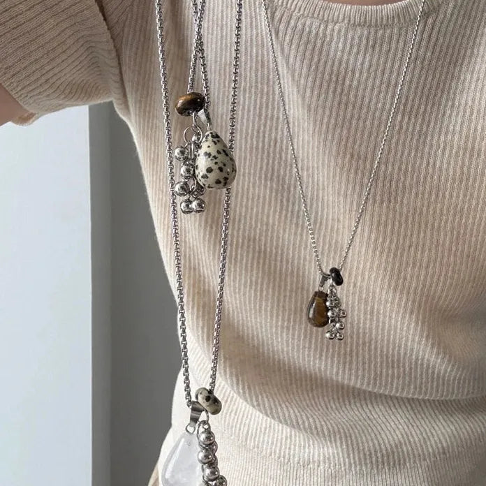 Tiger's Eye Natural Stone Teardrop Pendant Necklace Copper Chain Women