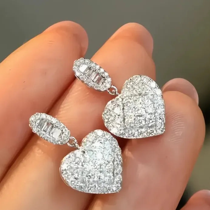 Heart-Shaped Cubic Zirconia Drop Earrings for Women Wedding Gift