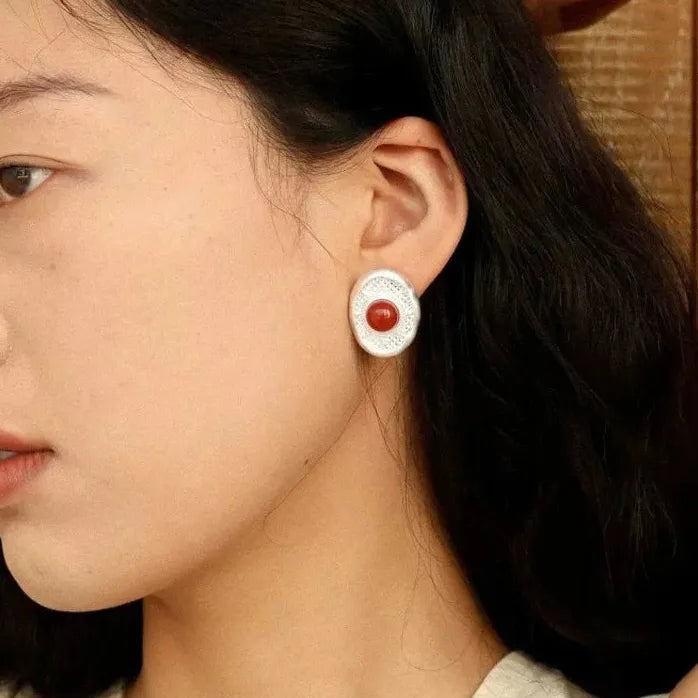 Copper Round Stud Earrings for Women Handcrafted Vintage Textured Jewelry Gift