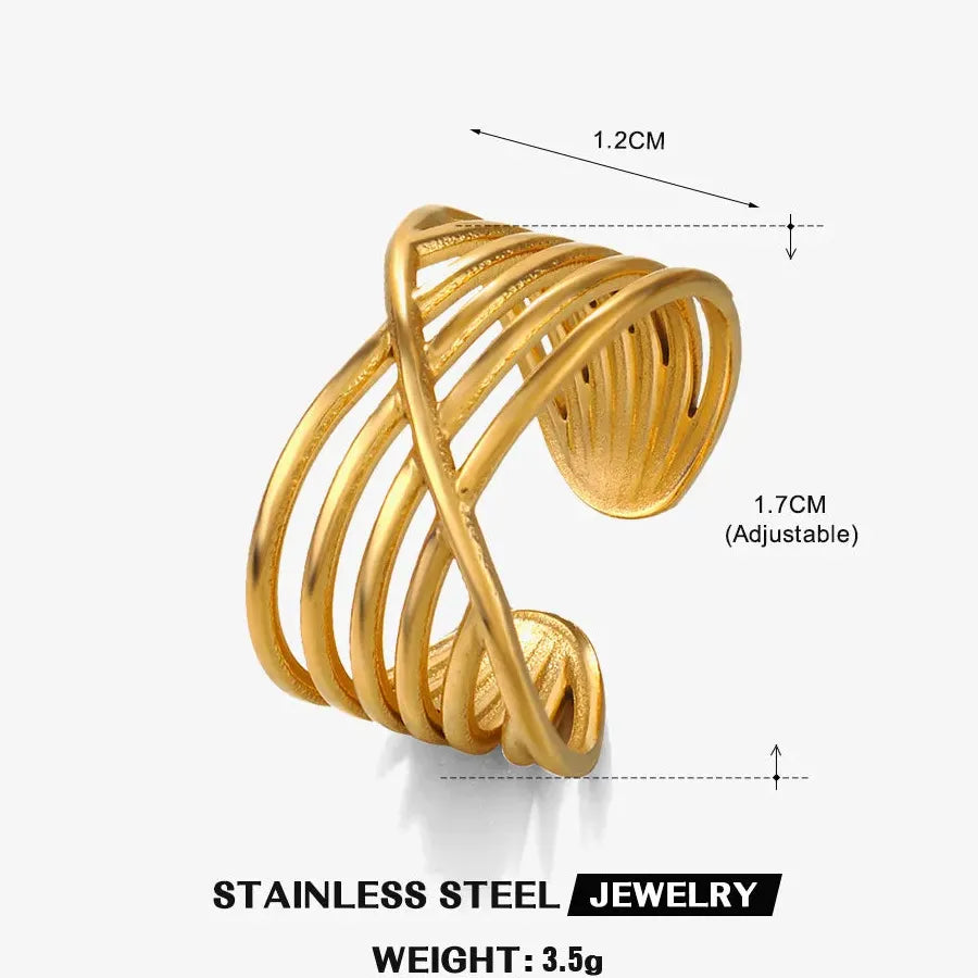 18K Gold Plated Stainless Steel Women's Vintage Geometric Cocktail Ring Jewelry