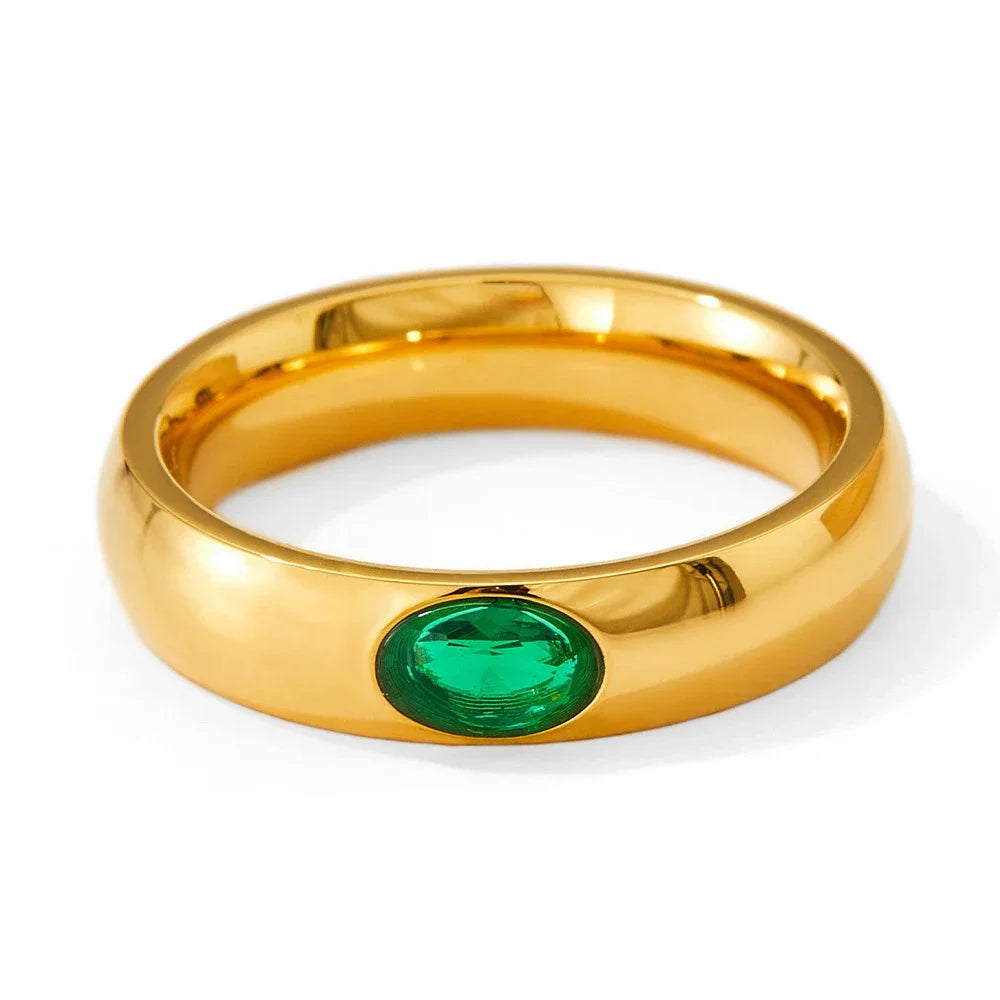 18K Gold Plated Stainless Steel Oval Zircon Crystal Wedding Ring for Women