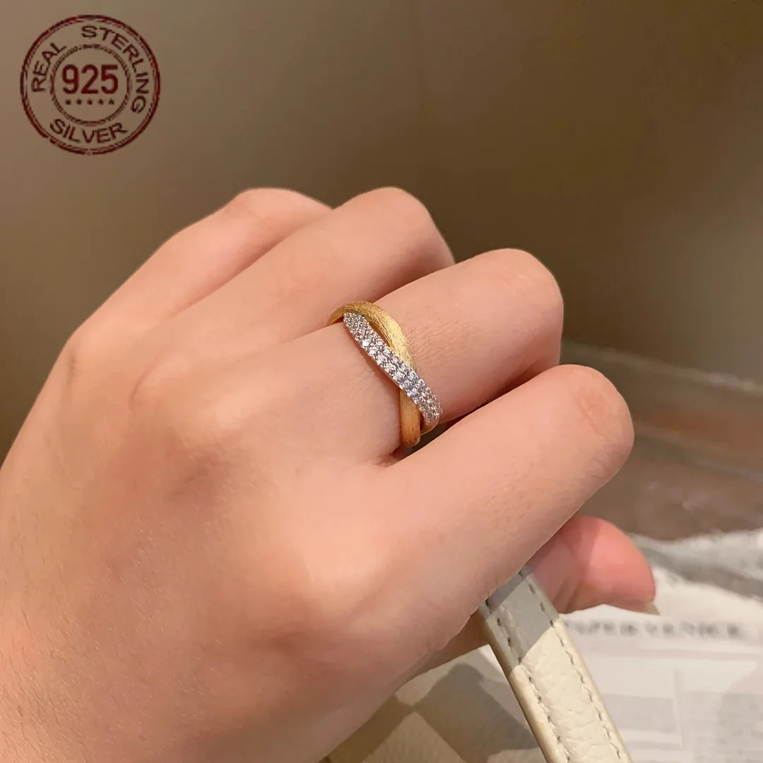 2026 New Delicate 18K Gold Plated Cross Twisted Mobius Ring 925 Silver Retro Rings For Women Banquet Fine Jewelry