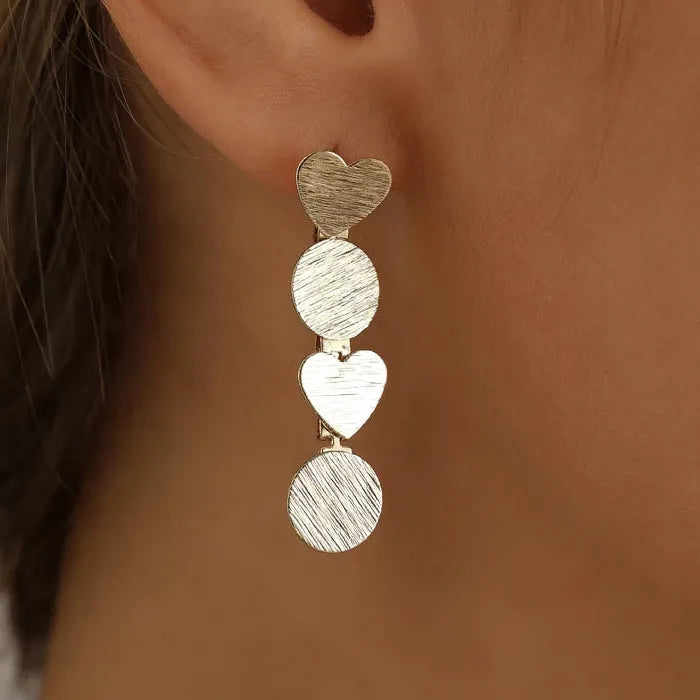 Heart and Geometric Zinc Alloy Necklace Bracelet Earrings Set for Women