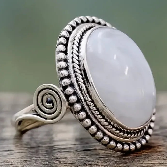 Vintage Oval Simulated Opal Zinc Alloy Rings for Women Party Jewelry