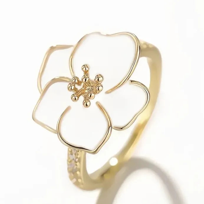 Elegant Flower Ring with Cubic Zirconia Brass Jewelry for Women Party