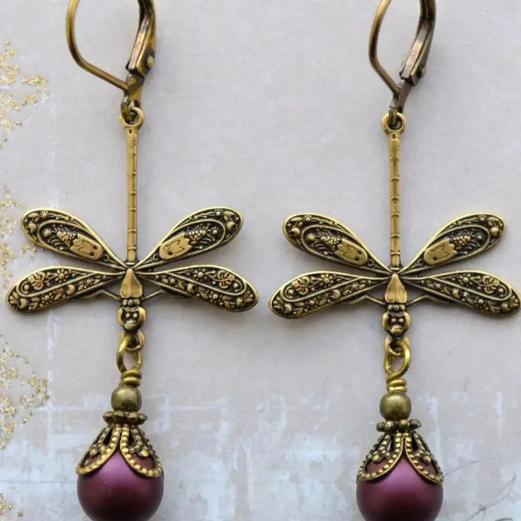 Simulated Pearl Dragonfly Drop Earrings Long Style Cute Animal Jewelry Women