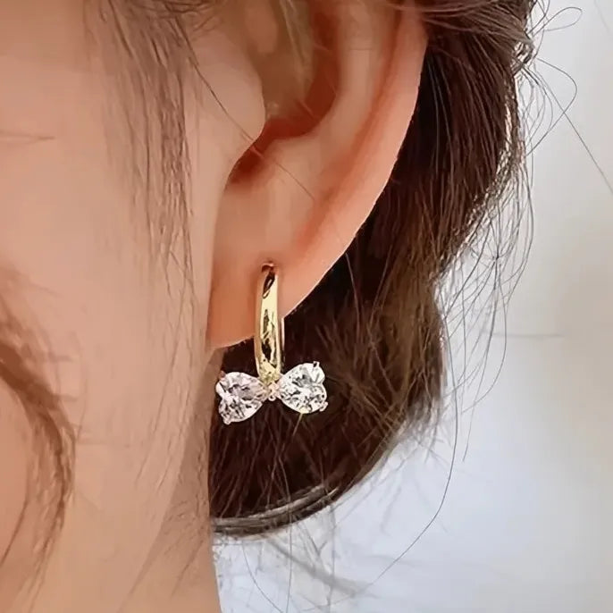 Cubic Zirconia Geometric Bowknot Hoop Earrings Copper Alloy Jewelry for Women
