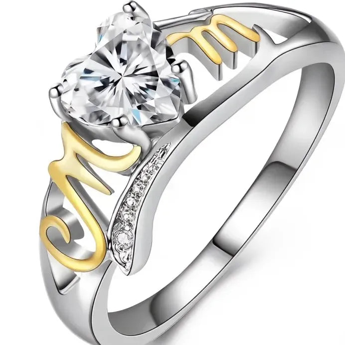 Two-Tone Cubic Zirconia Geometric Wedding Rings for Women Anniversary