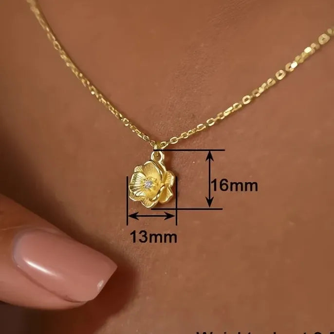 Gold Geometric Flower Pendant Necklace with Cubic Zirconia Jewelry Gift