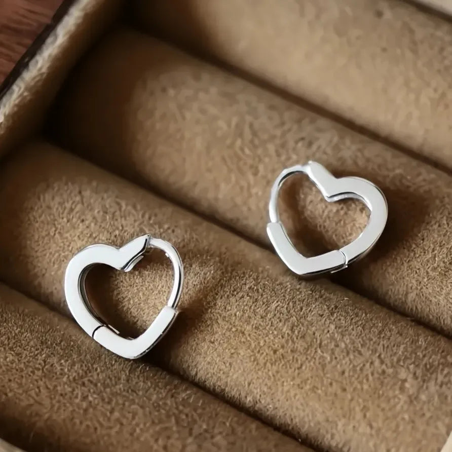 Minimalist Geometric Heart Hoop Earrings Silver & Gold Jewelry for Women