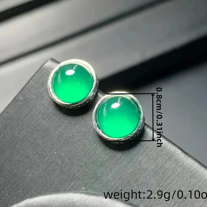 Vintage Green Synthetic Gemstone Stud Earrings for Women Minimalist Jewelry Zinc Alloy