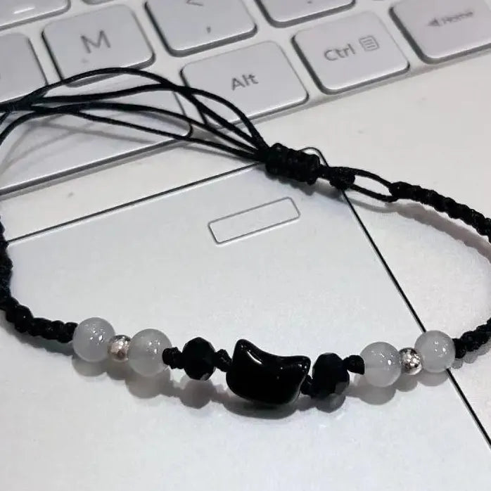 2Pcs Handmade Natural Moonstone Couple Bracelets Black White Cat Jewelry Gift