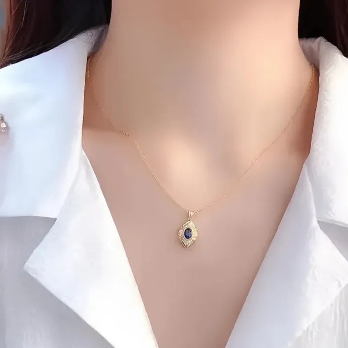 Elegant Blue Cubic Zirconia Gold Color Geometric Pendant Necklace for Women
