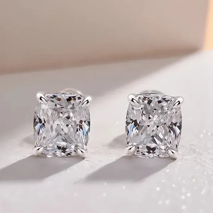 Silver Cubic Zirconia Geometric Stud Earrings Copper Alloy Stylish Jewelry