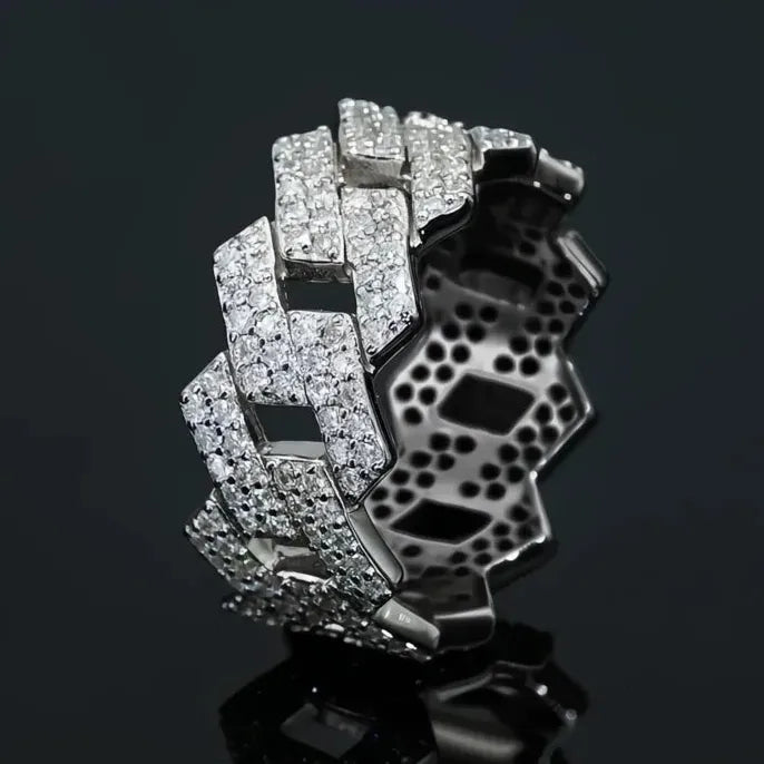 Brass Linked Design Cubic Zirconia Cocktail Ring for Women Party Jewelry