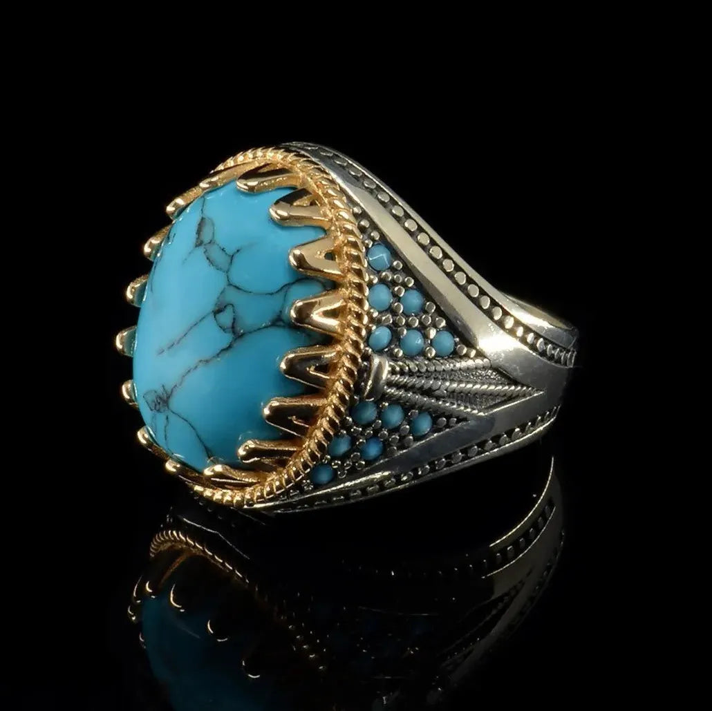 Men's Punk Electroplating Two-Color Turquoise Ring Zinc Alloy Resin Retro Style