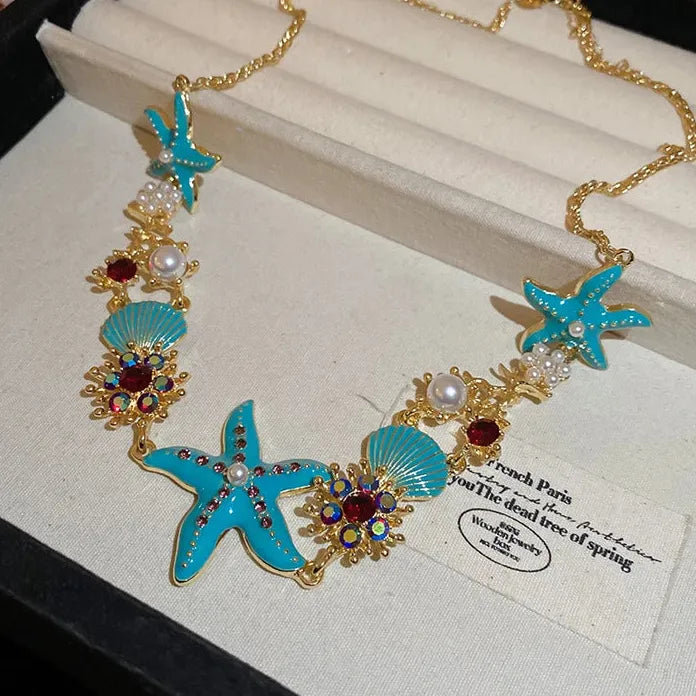Bohemian Starfish Shell Necklace and Bracelet Set Copper Alloy Jewelry