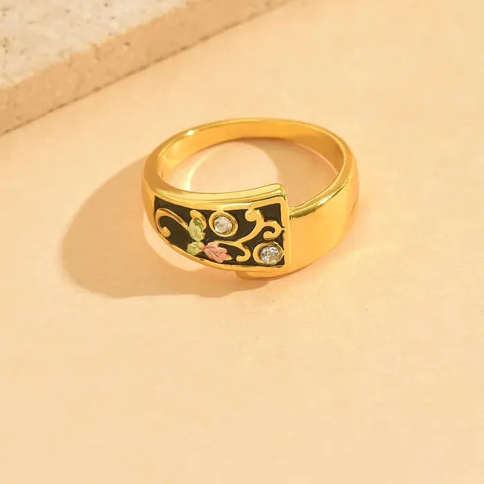 Vintage Inlaid Epoxy Resin Women's Ring Gold Charm Luxury Western Style Jewelry