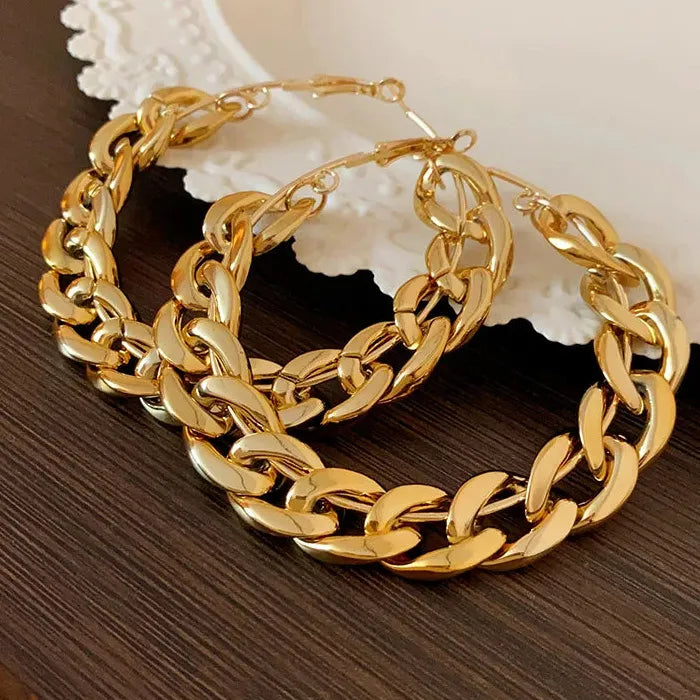 Vintage Zinc Alloy Punk Large Twisted Hoop Earrings for Women