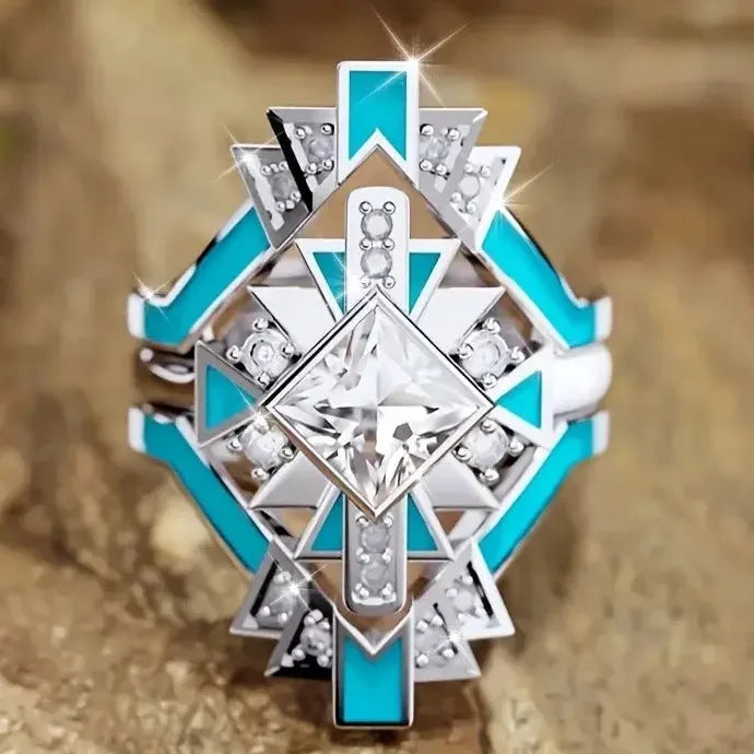 Luxury Bohemian Women's 3-Piece Blue Epoxy Resin Ring Zinc Alloy Jewelry