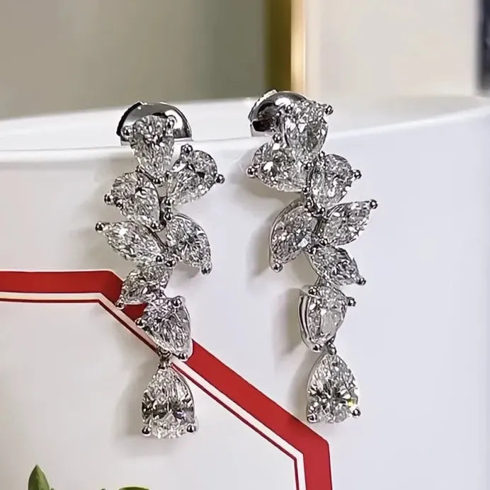 Elegant Silver Geometric CZ Dangle Earrings for Women Party Jewelry