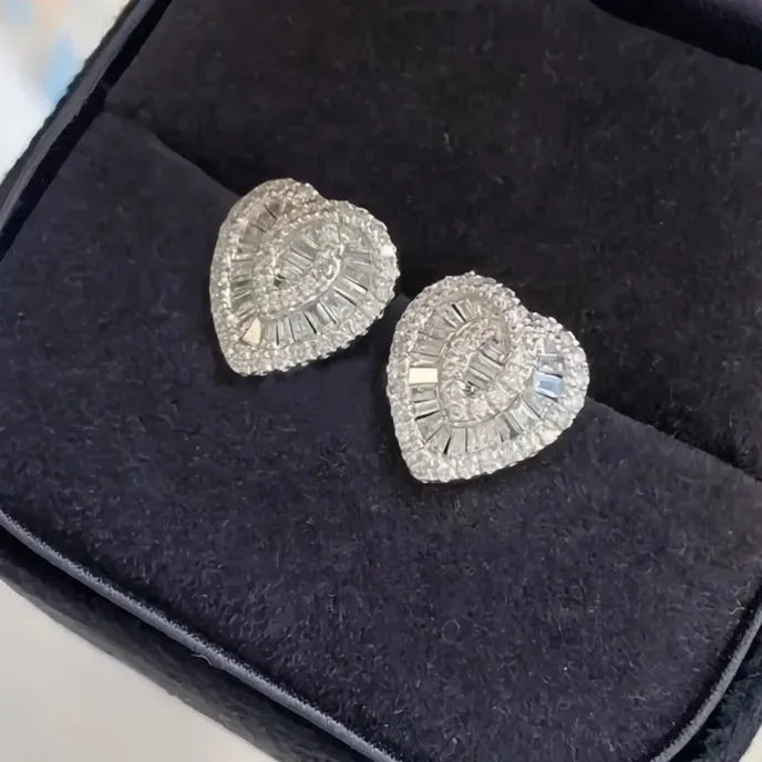 Sweet Lady Heart Stud Earrings with Cubic Zirconia Bridal Wedding Engagement Jewelry