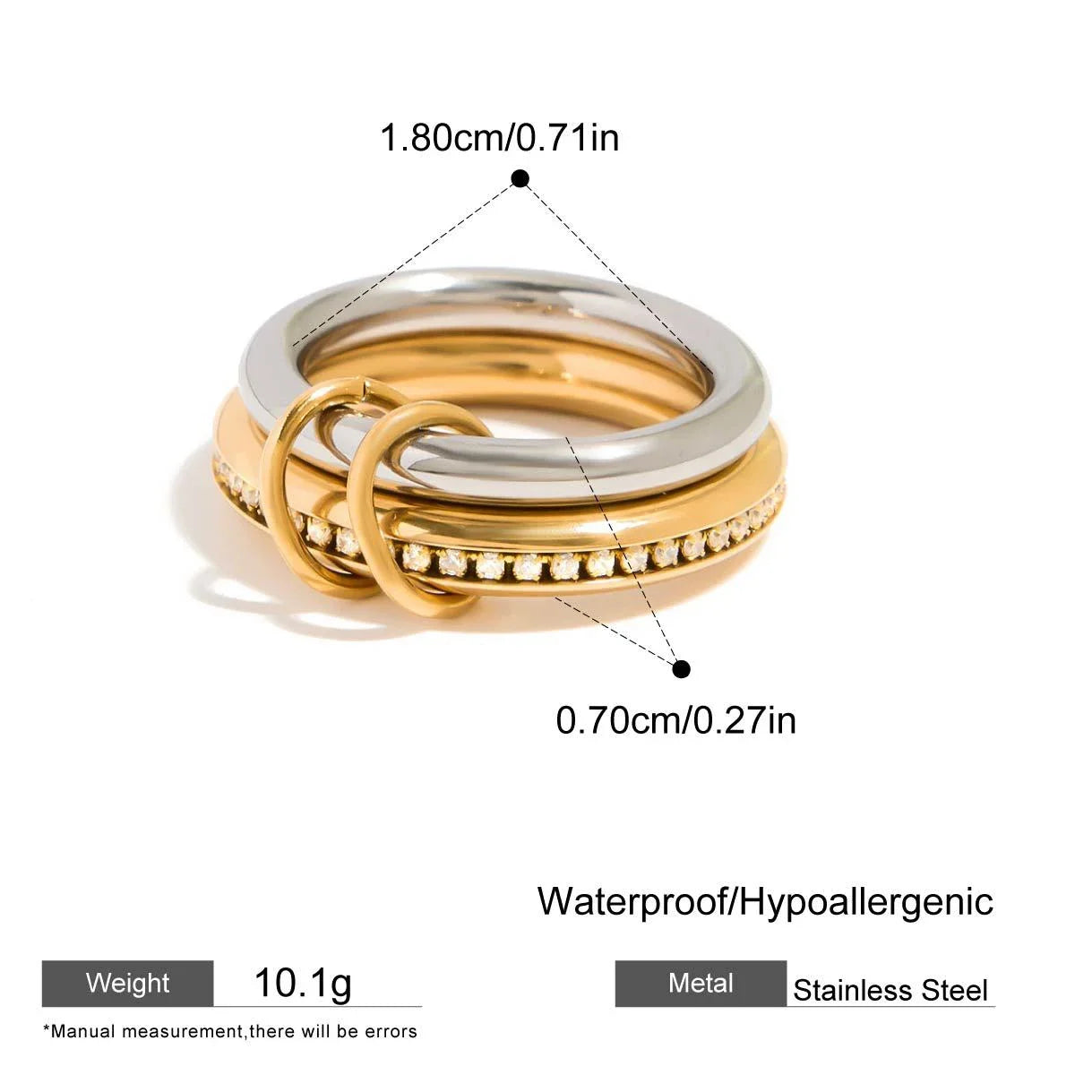Stackable Two-Color Multilayer Four-Ring Stainless Steel CZ Zircon Jewelry Set Hypoallergenic